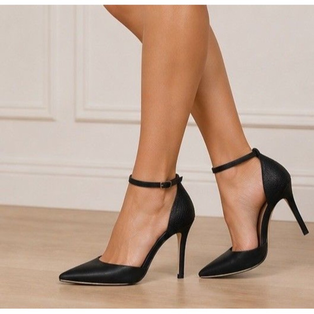 Call It Spring ICONISS Black Heels Ankle Strap Pointed Toe US 9 Vegan